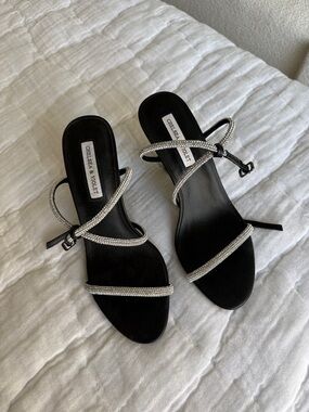 Chelsea & Violet Black Rhinestone Strap Heels